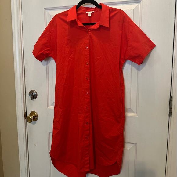 Eileen Fisher Short Sleeve Knee Length Button Up Shirt Dress Red Women's Size XS - Picture 4 of 7